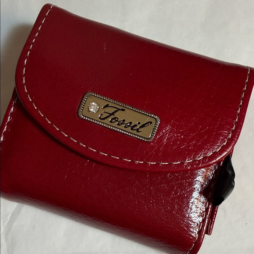 Fossil Cherry Red Leather Contact Lens Travel Wallet
